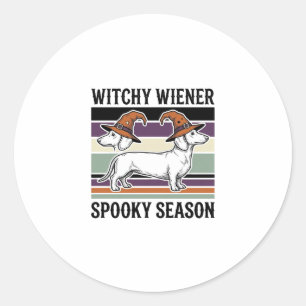 Witchy Dachshund Halloween Vintage Engraving Dog S Classic Round Sticker