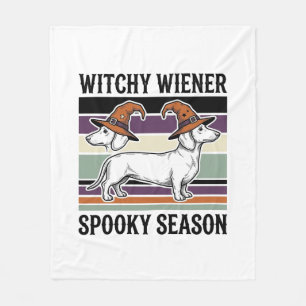 Witchy Dachshund Halloween Vintage Engraving Dog S Fleece Blanket