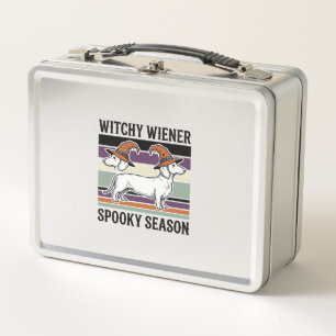 Witchy Dachshund Halloween Vintage Engraving Dog S Metal Lunch Box