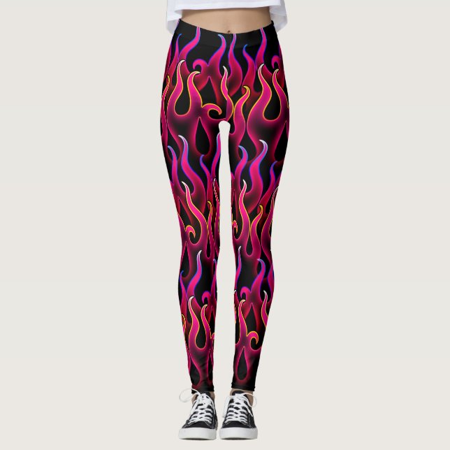 Witchy Devilish Pink Fire Flames Leggings (Front)