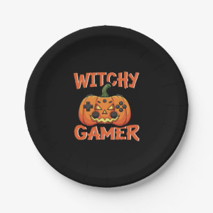 Witchy Gamer Halloween Paper Plate