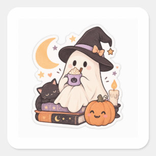 Witchy Ghost Halloween Square Sticker