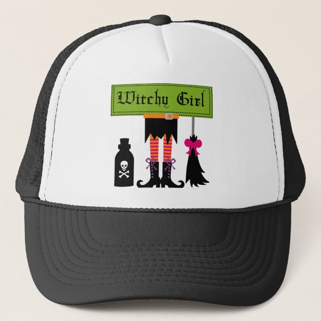 Witchy Girl Halloween T-shirts and Gifts Trucker Hat (Front)