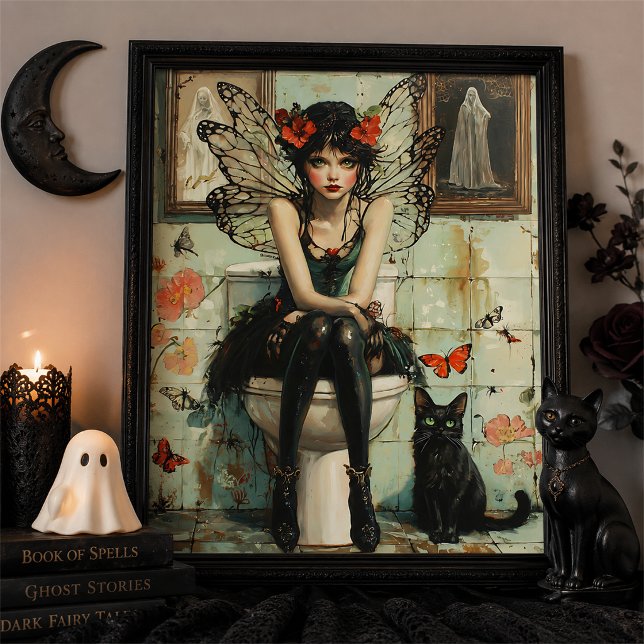 Witchy Gothic Fairy Black Cat Halloween Wall Art (Creator Uploaded)