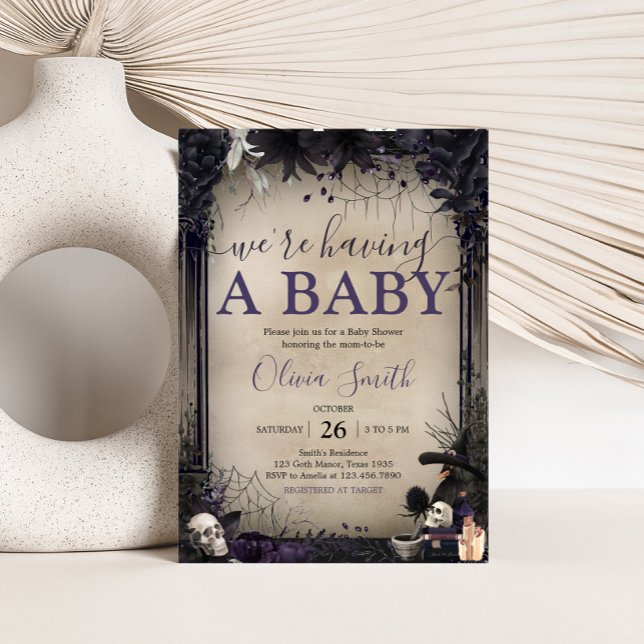 Witchy Gothic Halloween Baby Shower Invitation (Witchy Baby Shower Invitation
)