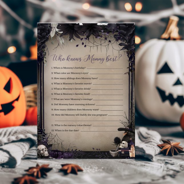 Witchy Gothic Halloween Who knows Mummy Best Game (Witchy Baby Shower Who knows Mommy Best Game)