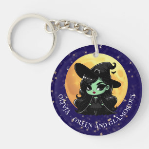 Witchy Green Glam Personalized Name Key Ring