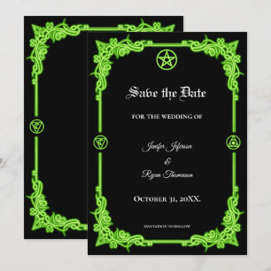 Witchy green Glow Gothic wedding save the date Announcement