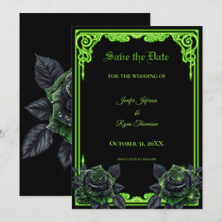 Witchy green Glow Gothic wedding save the date Announcement