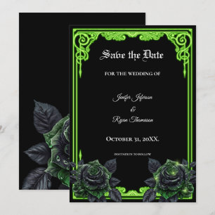 Witchy green Glow Gothic wedding save the date Announcement