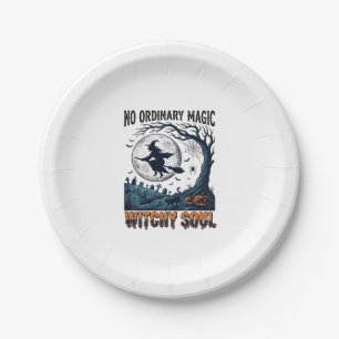 Witchy Halloween Art Vintage Engraving Moonlit Spe Paper Plate