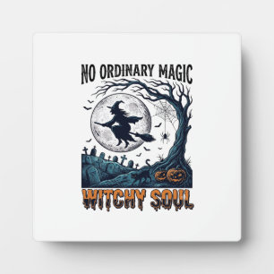 Witchy Halloween Art Vintage Engraving Moonlit Spe Plaque