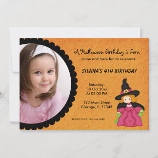 Witchy Halloween Birthday (Orange) Invitation