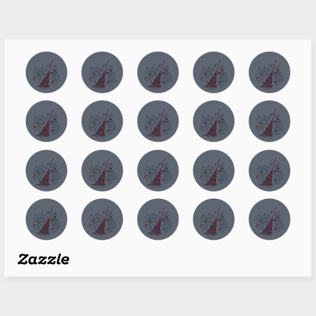 Witchy Halloween Broom Classic Round Sticker (Sheet)