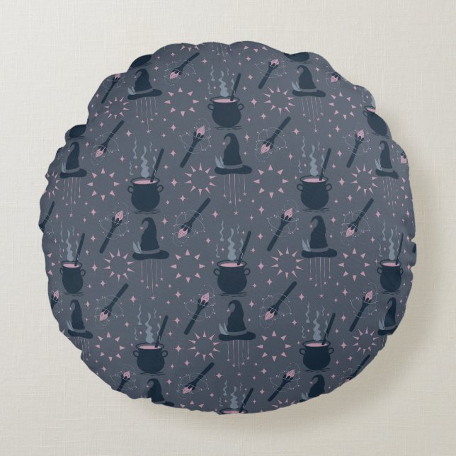 Witchy Halloween Caldron Magic Round Cushion (Front)