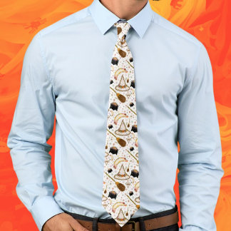 Witchy Halloween Floral Broom & Witch Hat boho Tie