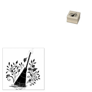 Witchy Halloween - Magic Floral Broom Rubber Stamp