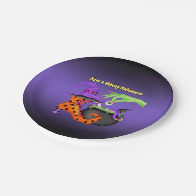 Witchy Halloween Paper Party Plate (Angled)