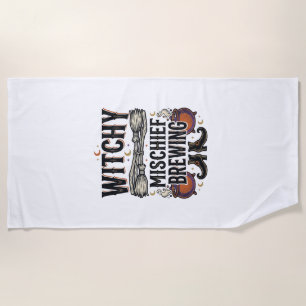 Witchy Halloween Shirt With Broom And Cauldrons_1 Beach Towel