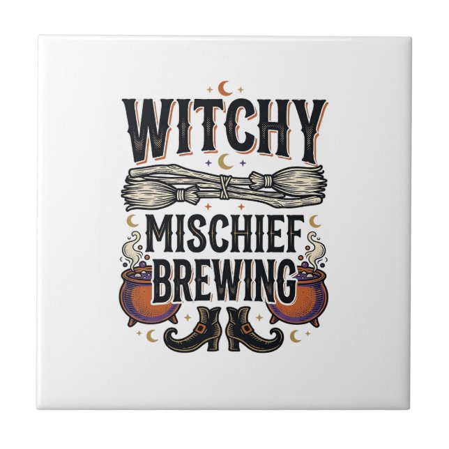 Witchy Halloween Shirt With Broom And Cauldrons_1 Tile (Front)