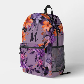 Witchy Hot Pink Purple Orange Lily Monogram Floral Printed Backpack