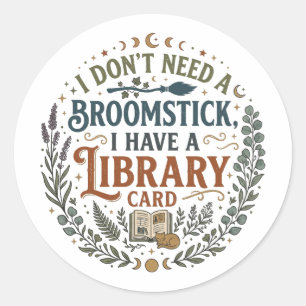 Witchy Librarian Library Card Book Lover Classic Round Sticker