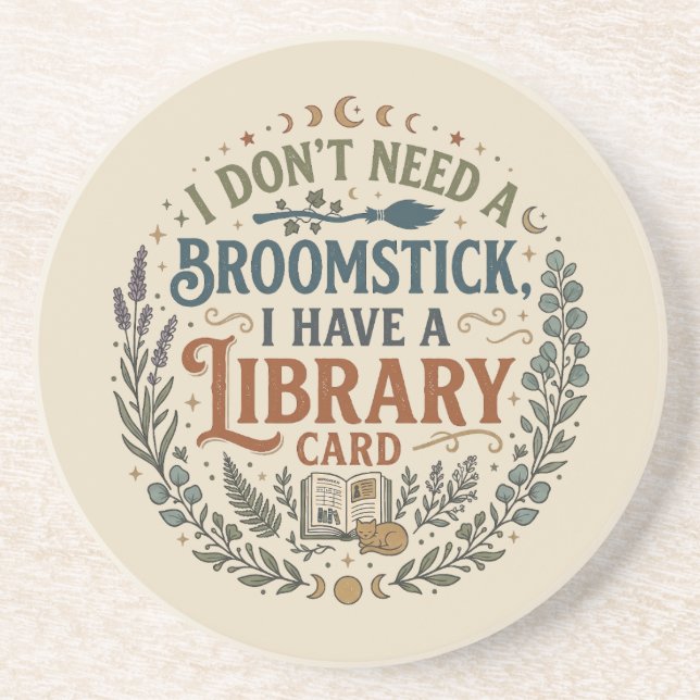Witchy Librarian Library Card Book Lover Custom Coaster (Front)