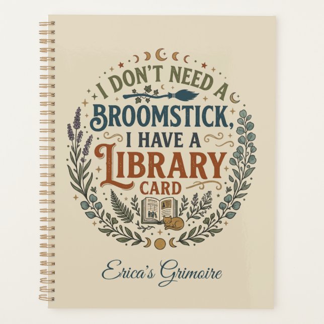 Witchy Librarian Library Card Book Lover Custom Planner (Front)