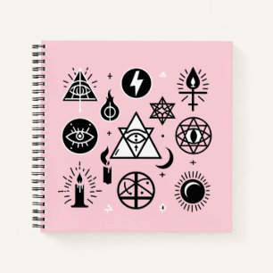 Witchy, Magical, Occult Symbols Black on Pink Notebook