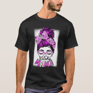 Witchy Mama Halloween Messy Bun Skull Witch Mum Sp T-Shirt