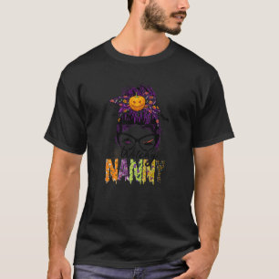 Witchy Mama Messy Bun Hair Women Halloween Vibes 2 T-Shirt