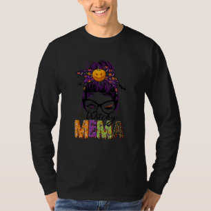 Witchy Mama Messy Bun Hair Women Halloween Vibes T-Shirt