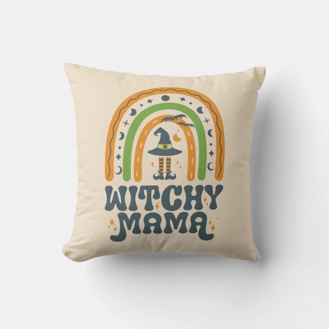 Witchy Mama Mum Mother Rainbow Groovy Halloween  Cushion (Front)