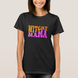 Witchy Mama Orange & Pink, on Black T-Shirt