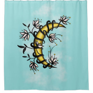 Witchy Moon Floral Boho Art Shower Curtain