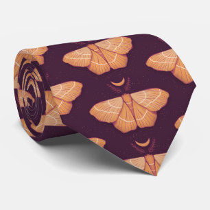 Witchy Moth Moon Purple Magical Insect Cottagecore Tie