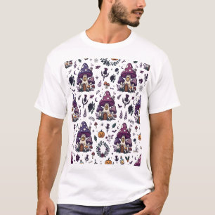Witchy Mushroom Cottage Halloween Pattern T-Shirt