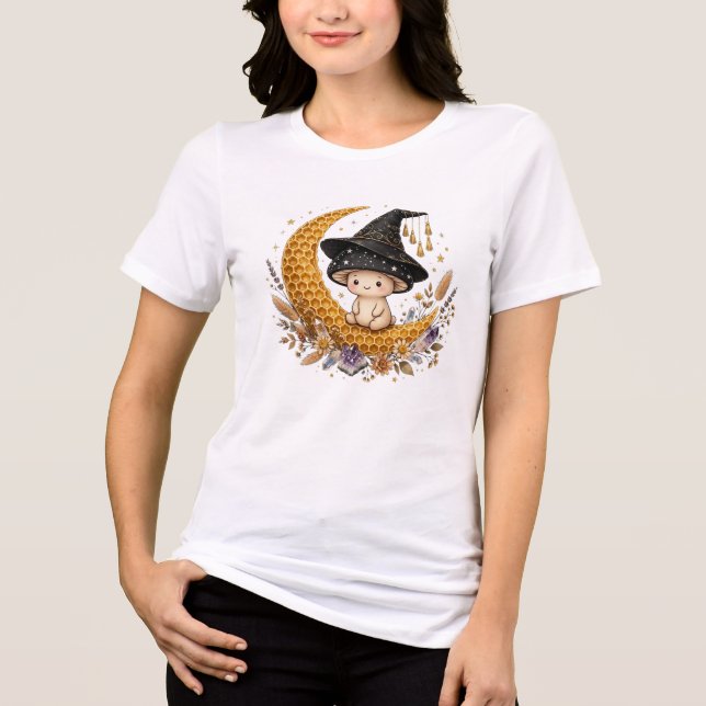 Witchy Mushroom Moon - Honeycomb Boho Tri-Blend Shirt (Front)