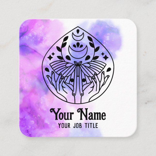 Witchy Mystic Moth Moon Spiritual Business Card (Front)