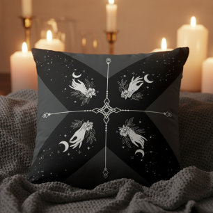 Witchy Noir Celestial Moon Black and White Cushion