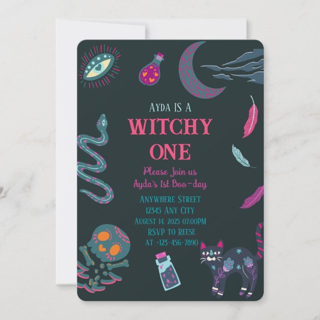 Witchy One 1st birthday halloween Invitation (Front)
