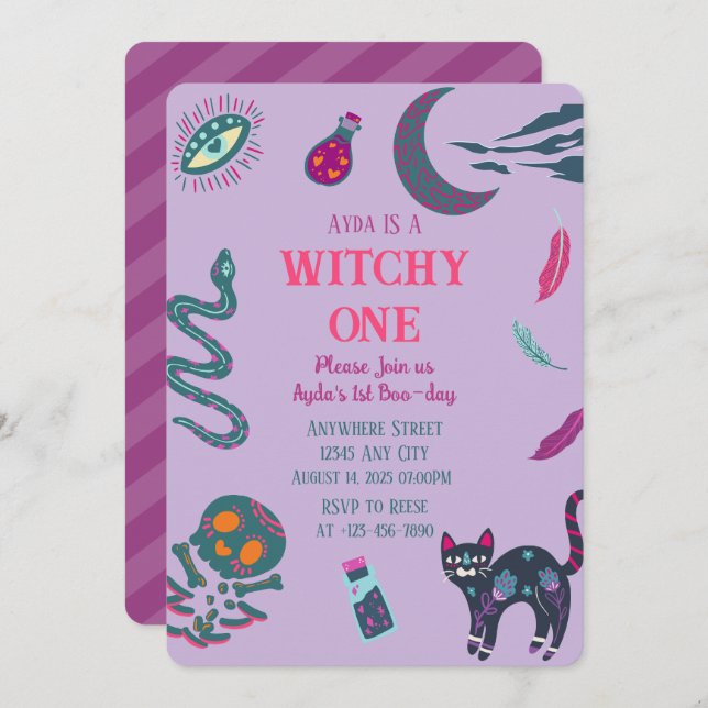 Witchy One Halloween Birthday Invitation (Front/Back)