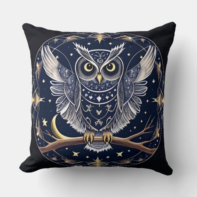 Witchy Owl Celestial Mystic Home Decor Cushion (Front)