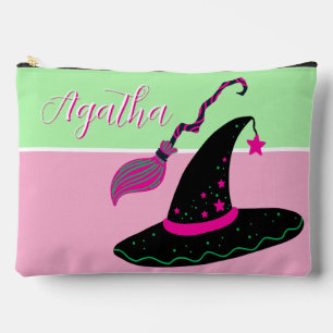 Witchy Pink Halloween Hat & Broom Accessory Pouch