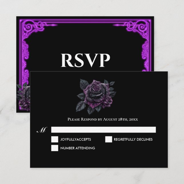 Witchy purple Glow Gothic Wedding RSVP Card (Front/Back)