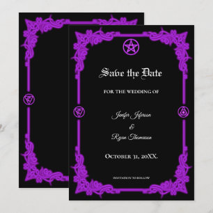 Witchy purple Glow Gothic wedding save the date Announcement