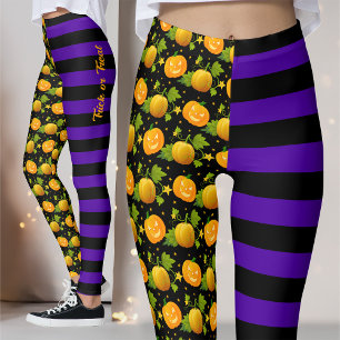 Witchy Purple Stripes and Pumpkin Halloween Leggin Leggings