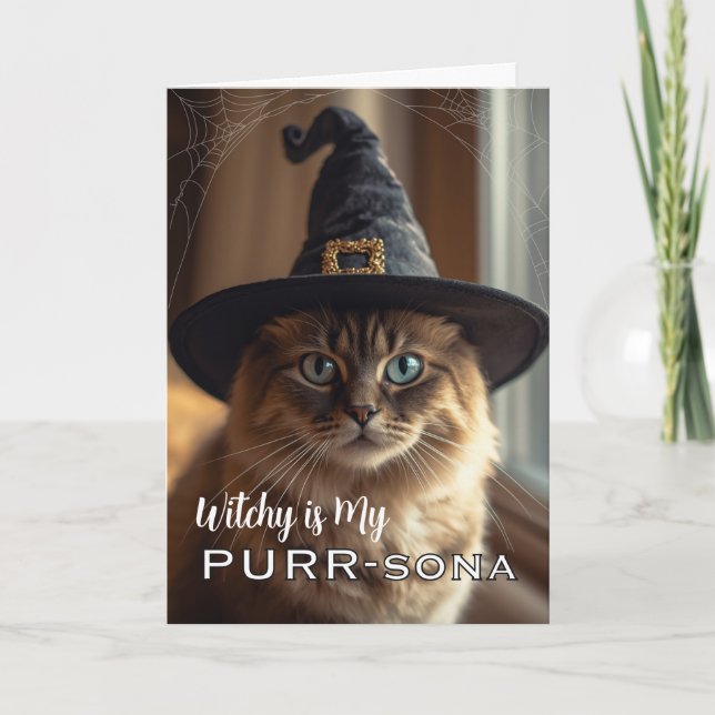 Witchy PURR-sona with Halloween Witch Cat Card (Front)