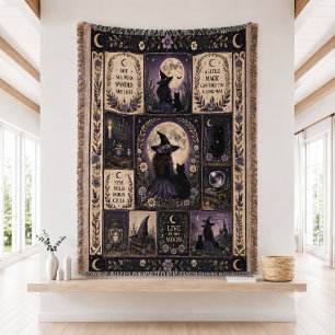 Witchy Quilt Halloween Decor Throw Blanket