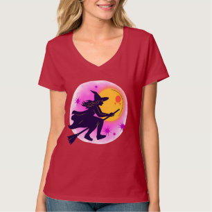 "Witchy Ride – Halloween Flying Broom Tee" T-Shirt